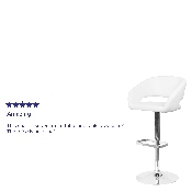 Contemporary White Vinyl Adjustable Height Barstool with Rounded Mid-Back and Chrome Base, CH-122070-WH-GG
