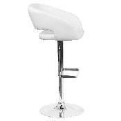 Contemporary White Vinyl Adjustable Height Barstool with Rounded Mid-Back and Chrome Base, CH-122070-WH-GG