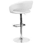 Contemporary White Vinyl Adjustable Height Barstool with Rounded Mid-Back and Chrome Base, CH-122070-WH-GG