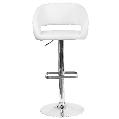 Contemporary White Vinyl Adjustable Height Barstool with Rounded Mid-Back and Chrome Base, CH-122070-WH-GG
