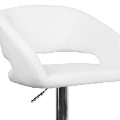 Contemporary White Vinyl Adjustable Height Barstool with Rounded Mid-Back and Chrome Base, CH-122070-WH-GG