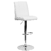 Contemporary White Vinyl Adjustable Height Barstool with Vertical Stitch Panel Back and Chrome Base, CH-122090-WH-GG