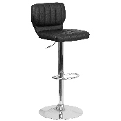 Contemporary Black Vinyl Adjustable Height Barstool with Vertical Stitch Back and Chrome Base, CH-132330-BK-GG