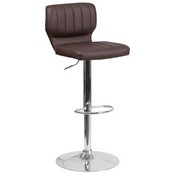 Contemporary Brown Vinyl Adjustable Height Barstool with Vertical Stitch Back and Chrome Base, CH-132330-BRN-GG