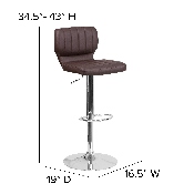 Contemporary Brown Vinyl Adjustable Height Barstool with Vertical Stitch Back and Chrome Base, CH-132330-BRN-GG