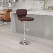 Contemporary Brown Vinyl Adjustable Height Barstool with Vertical Stitch Back and Chrome Base, CH-132330-BRN-GG