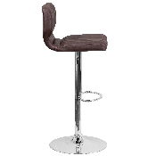 Contemporary Brown Vinyl Adjustable Height Barstool with Vertical Stitch Back and Chrome Base, CH-132330-BRN-GG