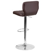 Contemporary Brown Vinyl Adjustable Height Barstool with Vertical Stitch Back and Chrome Base, CH-132330-BRN-GG