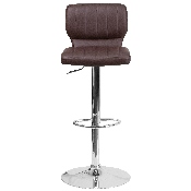 Contemporary Brown Vinyl Adjustable Height Barstool with Vertical Stitch Back and Chrome Base, CH-132330-BRN-GG