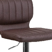 Contemporary Brown Vinyl Adjustable Height Barstool with Vertical Stitch Back and Chrome Base, CH-132330-BRN-GG