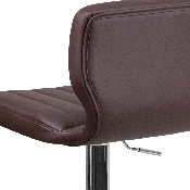 Contemporary Brown Vinyl Adjustable Height Barstool with Vertical Stitch Back and Chrome Base, CH-132330-BRN-GG