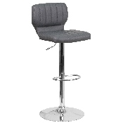 Contemporary Gray Vinyl Adjustable Height Barstool with Vertical Stitch Back and Chrome Base, CH-132330-GY-GG