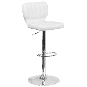 Contemporary White Vinyl Adjustable Height Barstool with Vertical Stitch Back and Chrome Base, CH-132330-WH-GG