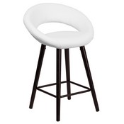 Kelsey Series 24'' High Contemporary Cappuccino Wood Counter Height Stool in White Vinyl, CH-152551-WH-VY-GG