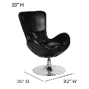 Egg Series Black LeatherSoft Side Reception Chair, CH-162430-BK-LEA-GG