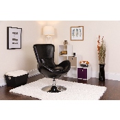 Egg Series Black LeatherSoft Side Reception Chair, CH-162430-BK-LEA-GG