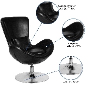 Egg Series Black LeatherSoft Side Reception Chair, CH-162430-BK-LEA-GG