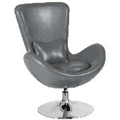 Egg Series Gray LeatherSoft Side Reception Chair, CH-162430-GY-LEA-GG