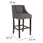 Carmel Series 30" High Transitional Walnut Barstool with Accent Nail Trim in Dark Gray Fabric, CH-182020-30-DKGY-F-GG
