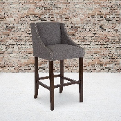 Carmel Series 30" High Transitional Walnut Barstool with Accent Nail Trim in Dark Gray Fabric, CH-182020-30-DKGY-F-GG