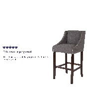 Carmel Series 30" High Transitional Walnut Barstool with Accent Nail Trim in Dark Gray Fabric, CH-182020-30-DKGY-F-GG