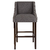 Carmel Series 30" High Transitional Walnut Barstool with Accent Nail Trim in Dark Gray Fabric, CH-182020-30-DKGY-F-GG