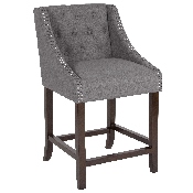 Carmel Series 24" High Transitional Tufted Walnut Counter Height Stool with Accent Nail Trim in Dark Gray Fabric