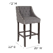 Carmel Series 30" High Transitional Tufted Walnut Barstool with Accent Nail Trim in Dark Gray Fabric, CH-182020-T-30-DKGY-F-GG