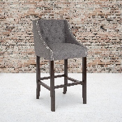 Carmel Series 30" High Transitional Tufted Walnut Barstool with Accent Nail Trim in Dark Gray Fabric, CH-182020-T-30-DKGY-F-GG