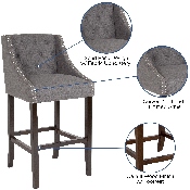 Carmel Series 30" High Transitional Tufted Walnut Barstool with Accent Nail Trim in Dark Gray Fabric, CH-182020-T-30-DKGY-F-GG