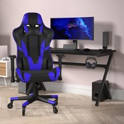 X20 Gaming Chair Racing Office Computer PC Adjustable Chair with Reclining Back and Transparent Roller Wheels in Blue LeatherSoft, CH-187230-1-BL-RLB-GG