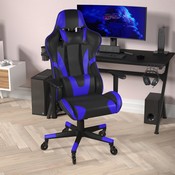 X20 Gaming Chair Racing Office Computer PC Adjustable Chair with Reclining Back and Transparent Roller Wheels in Blue LeatherSoft, CH-187230-1-BL-RLB-GG