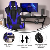 X20 Gaming Chair Racing Office Computer PC Adjustable Chair with Reclining Back and Transparent Roller Wheels in Blue LeatherSoft, CH-187230-1-BL-RLB-GG