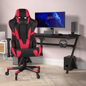 X20 Gaming Chair Racing Office Computer PC Adjustable Chair with Reclining Back and Transparent Roller Wheels in Red LeatherSoft, CH-187230-1-Red-RLB-GG