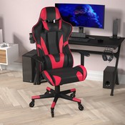 X20 Gaming Chair Racing Office Computer PC Adjustable Chair with Reclining Back and Transparent Roller Wheels in Red LeatherSoft, CH-187230-1-Red-RLB-GG