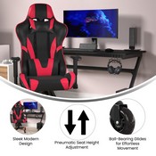 X20 Gaming Chair Racing Office Computer PC Adjustable Chair with Reclining Back and Transparent Roller Wheels in Red LeatherSoft, CH-187230-1-Red-RLB-GG