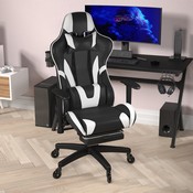 X30 Gaming Chair Racing Computer Chair with Reclining Back, Slide-Out Footrest, and Transparent Roller Wheels in Black LeatherSoft, CH-187230-BK-RLB-GG