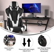 X30 Gaming Chair Racing Computer Chair with Reclining Back, Slide-Out Footrest, and Transparent Roller Wheels in Black LeatherSoft, CH-187230-BK-RLB-GG