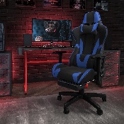X30 Gaming Chair Racing Office Ergonomic Computer Chair with Reclining Back and Slide-Out Footrest in Blue LeatherSoft, CH-187230-BL-GG