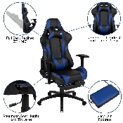 X30 Gaming Chair Racing Office Ergonomic Computer Chair with Reclining Back and Slide-Out Footrest in Blue LeatherSoft, CH-187230-BL-GG