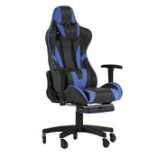 X30 Gaming Chair Racing Computer Chair with Reclining Back, Slide-Out Footrest, and Transparent Roller Wheels in Blue LeatherSoft, CH-187230-BL-RLB-GG