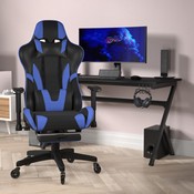 X30 Gaming Chair Racing Computer Chair with Reclining Back, Slide-Out Footrest, and Transparent Roller Wheels in Blue LeatherSoft, CH-187230-BL-RLB-GG