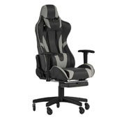 X30 Gaming Chair Racing Computer Chair with Reclining Back, Slide-Out Footrest, and Transparent Roller Wheels in Gray LeatherSoft, CH-187230-GY-RLB-GG