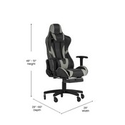 X30 Gaming Chair Racing Computer Chair with Reclining Back, Slide-Out Footrest, and Transparent Roller Wheels in Gray LeatherSoft, CH-187230-GY-RLB-GG