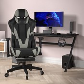 X30 Gaming Chair Racing Computer Chair with Reclining Back, Slide-Out Footrest, and Transparent Roller Wheels in Gray LeatherSoft, CH-187230-GY-RLB-GG