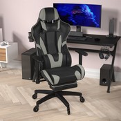 X30 Gaming Chair Racing Computer Chair with Reclining Back, Slide-Out Footrest, and Transparent Roller Wheels in Gray LeatherSoft, CH-187230-GY-RLB-GG
