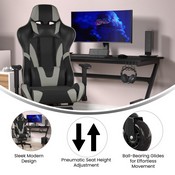 X30 Gaming Chair Racing Computer Chair with Reclining Back, Slide-Out Footrest, and Transparent Roller Wheels in Gray LeatherSoft, CH-187230-GY-RLB-GG