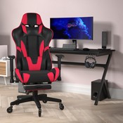 X30 Gaming Chair Racing Computer Chair with Reclining Back, Slide-Out Footrest, and Transparent Roller Wheels in Red LeatherSoft, CH-187230-RED-RLB-GG