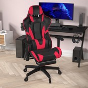 X30 Gaming Chair Racing Computer Chair with Reclining Back, Slide-Out Footrest, and Transparent Roller Wheels in Red LeatherSoft, CH-187230-RED-RLB-GG