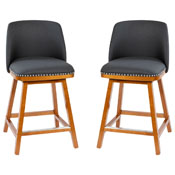 Julia Set of 2 Transitional 24 Inch Faux Linen Upholstered Counter Stools with Silver Nailhead Trim and Walnut Finish Solid Wood Frames, Charcoal, CH-192162X000-24-CHAR-GG